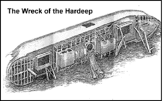 Hardeep Ship wreck on the seabed near Samaesan. Drawing circa 1995